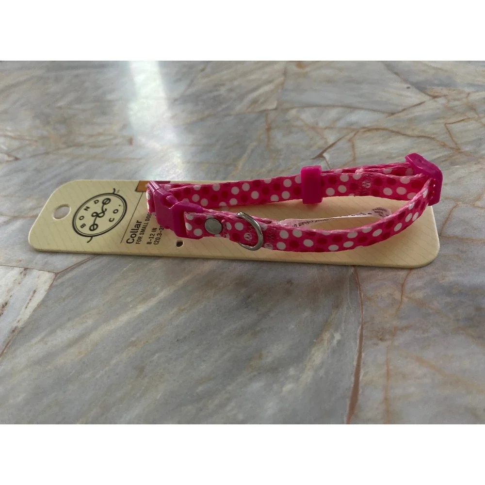 Bond & Co Pink Polka Dot Small Dog Collar Adjustable 8-12 Inch 2484977